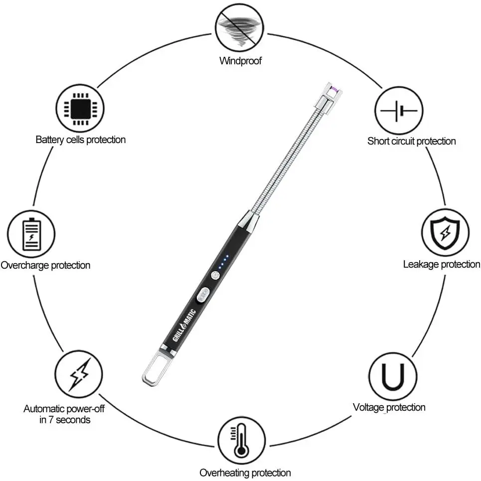 USB Rechargeable Flameless Grill Lighter with Flexible Neck, Windproof Electric Arc Lighter for Camping and BBQ