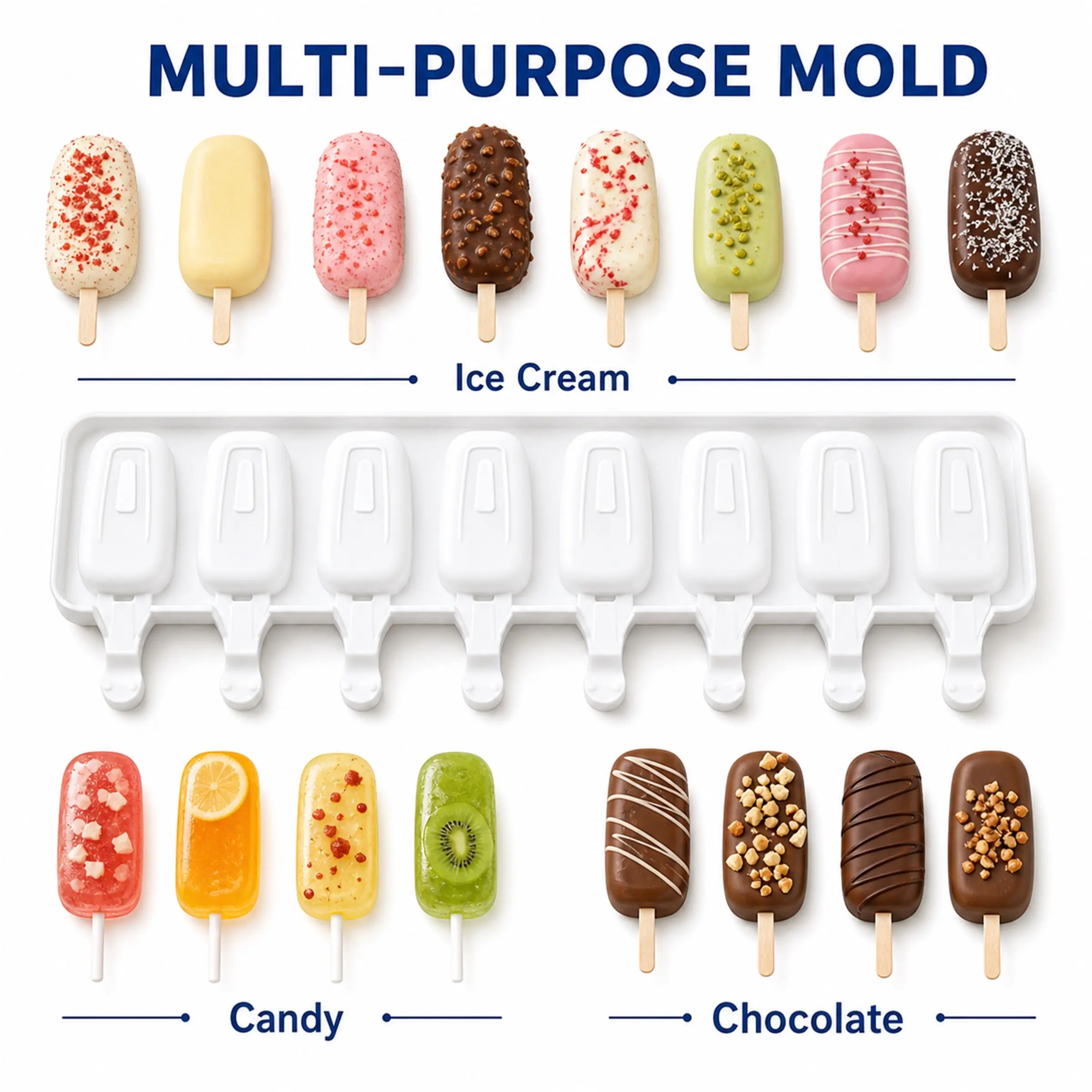 Silicone Ice Pop Mold, Popsicles Molds, DIY Chocolate Ice Cream Maker, Non-Stick Reusable Kitchen Tool, Perfect for Baking Lovers, Home Use, Kitchen Essentials
