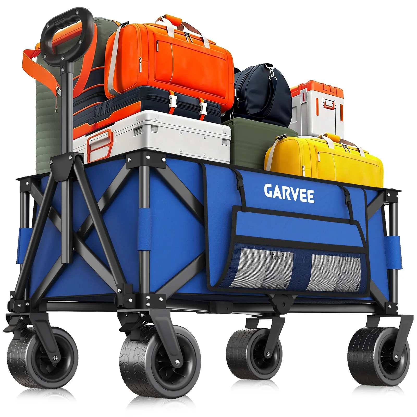 Waterproof Collapsible Camping Wagon Trolley, Large 600D Oxford Cart with Wheels Compact Fold Storage for Beach Garden Sports