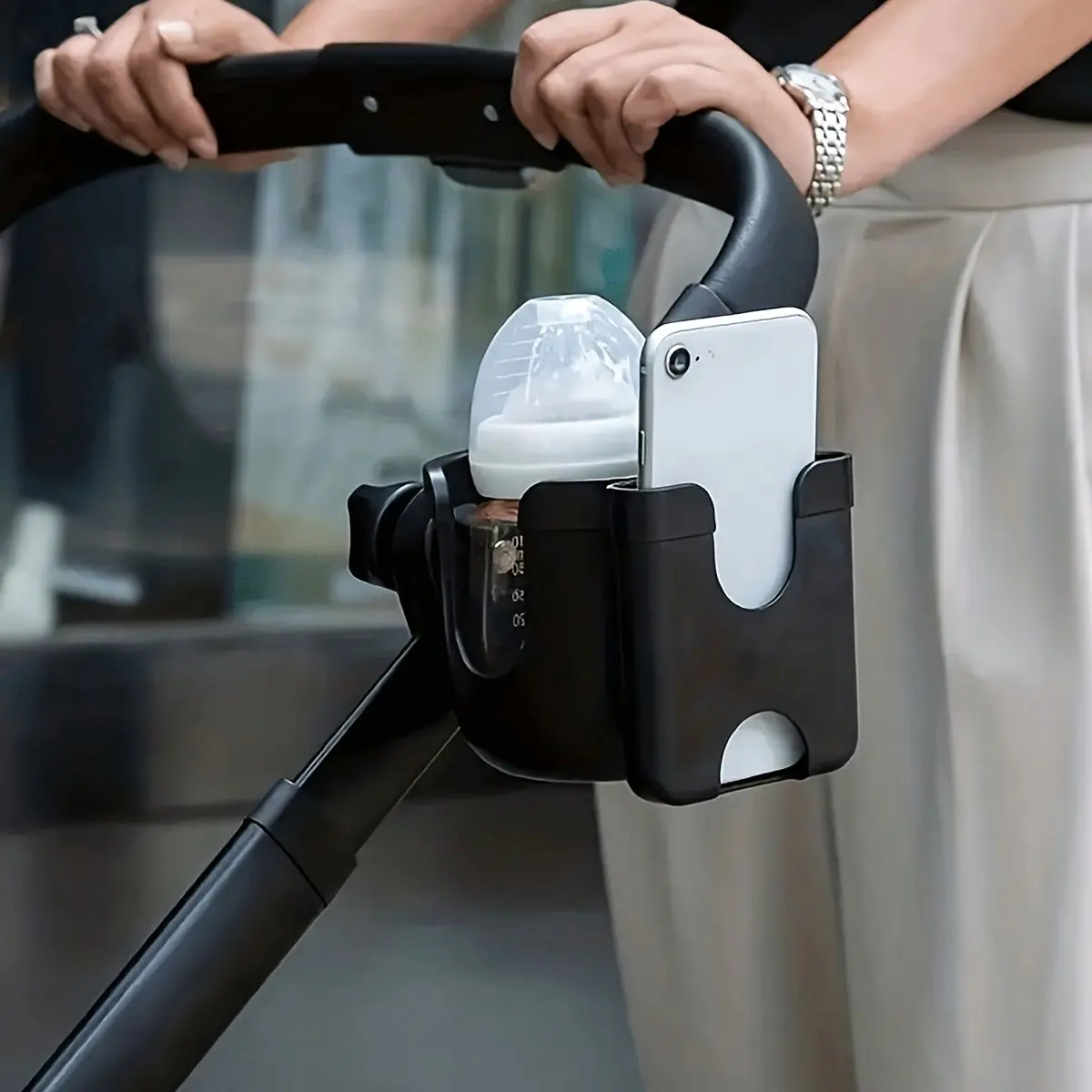 Special accessories, one stroller cup holder, mobile phone two-in-one bracket, multi-functional universal stroller replacement accessories, with bottle cup holder and mobile phone holder, adjustable fixture - durable material, easy installation