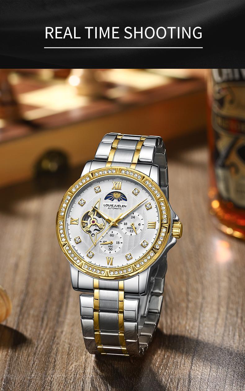 Elite Men's Swiss Automatic Chronograph: 44mm Diamond-Accented Bezel | Exuding Refined Opulence | Triple-Fortified Durability (30M Water/Shock/Scratch Resistant) | Engineered for Boardroom Authority, Wilderness Expeditions & Black-Tie Affairs