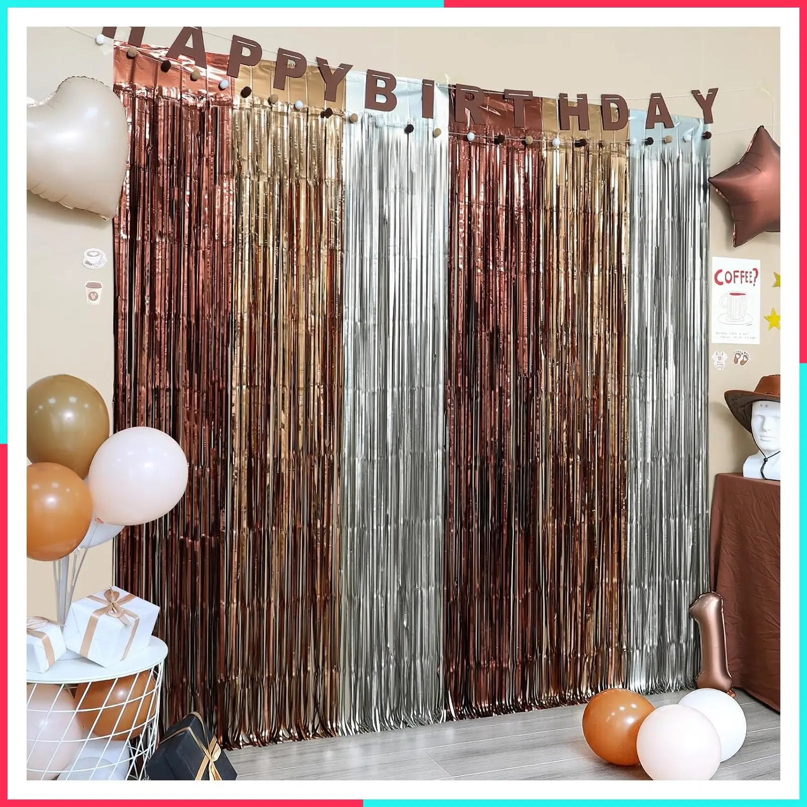 Cowboy Foil Fringe Curtains Bear Themed Brown Backdrop, 2 Pack