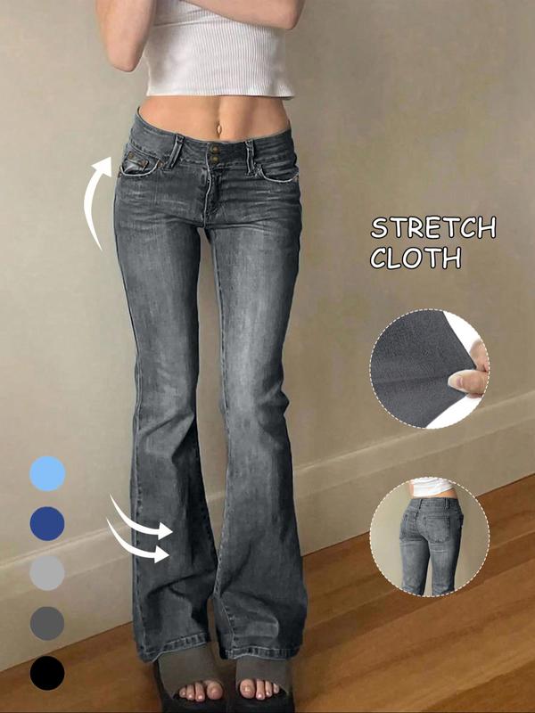 NVFelix Women's Y2k Low Rise Flare Jeans Double Button Design Stretch Bootcut Pants Soft Denim for Comfortable Daily Wear