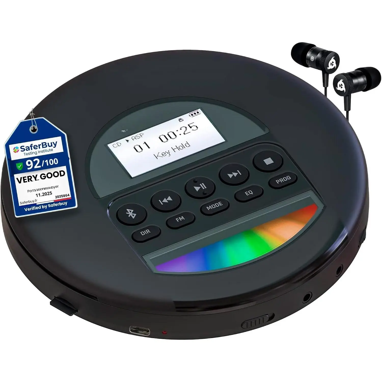Compact Nomad Rechargeable Portable CD Player Discman - Long-Lasting Battery, Included Headphones, FM Stereo Radio, CD/TF/MP3 Compatibility, FM+TF Support, Synthetic Build, Ideal for Commuting - Argent Version