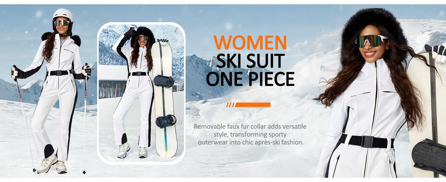 Yousify Womens Ski Suit One Piece Snowsuit Onesie Waterproof Windproof Ski Jacket Snowboard Sports Slim Jumpsuits Outerwear