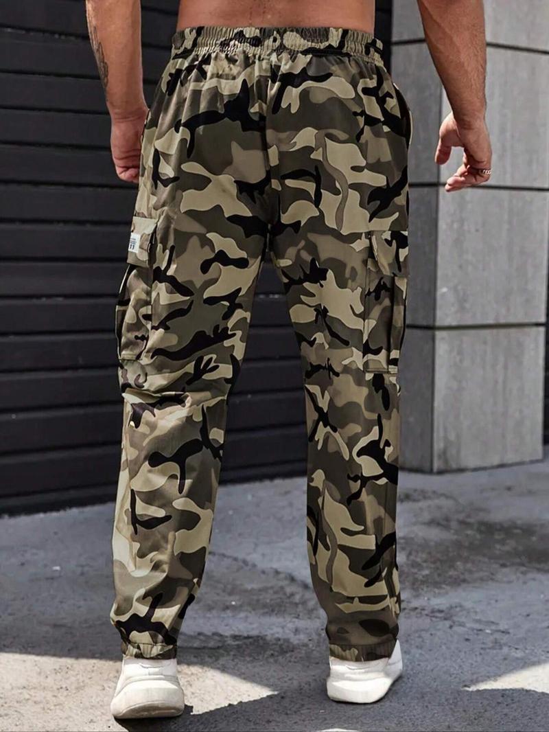 Men's Camo Print Drawstring Waist Cargo Pants, Regular Fit Casual Comfy Elastic Waist Trousers for Daily Wear, Casual Joggers, Men's Bottoms for All Seasons