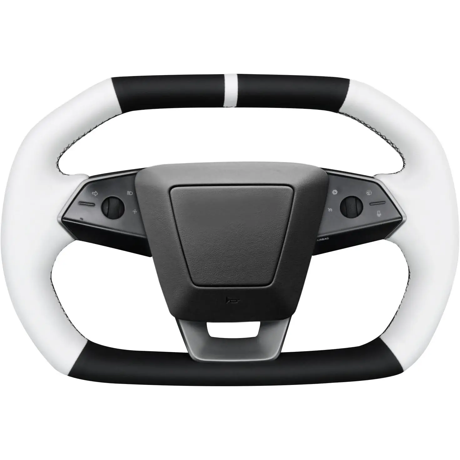MEWANT Custom Fit DIY Stitching White Leather Steering Wheel Cover Wrap for Tesla Cybertruck 2023-2025, Car Interior Accessories, 12 Months Warranty, 10：Black Geom Athsuede&Black Thread, 11：3D Style(Black Athsuede&Black Real Leather)