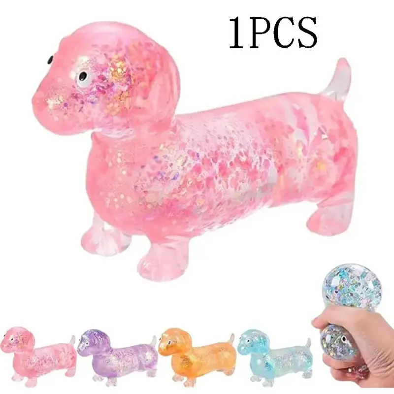 Dachshund Squishy Stress Toy,Glitter Dog Maltose Stress Ball, Slow Rise Fidget for Anxiety Relief, Soft Squeeze Desk Gadget for Home Office Travel, Slow Rising Squishies, Glittery Squishies