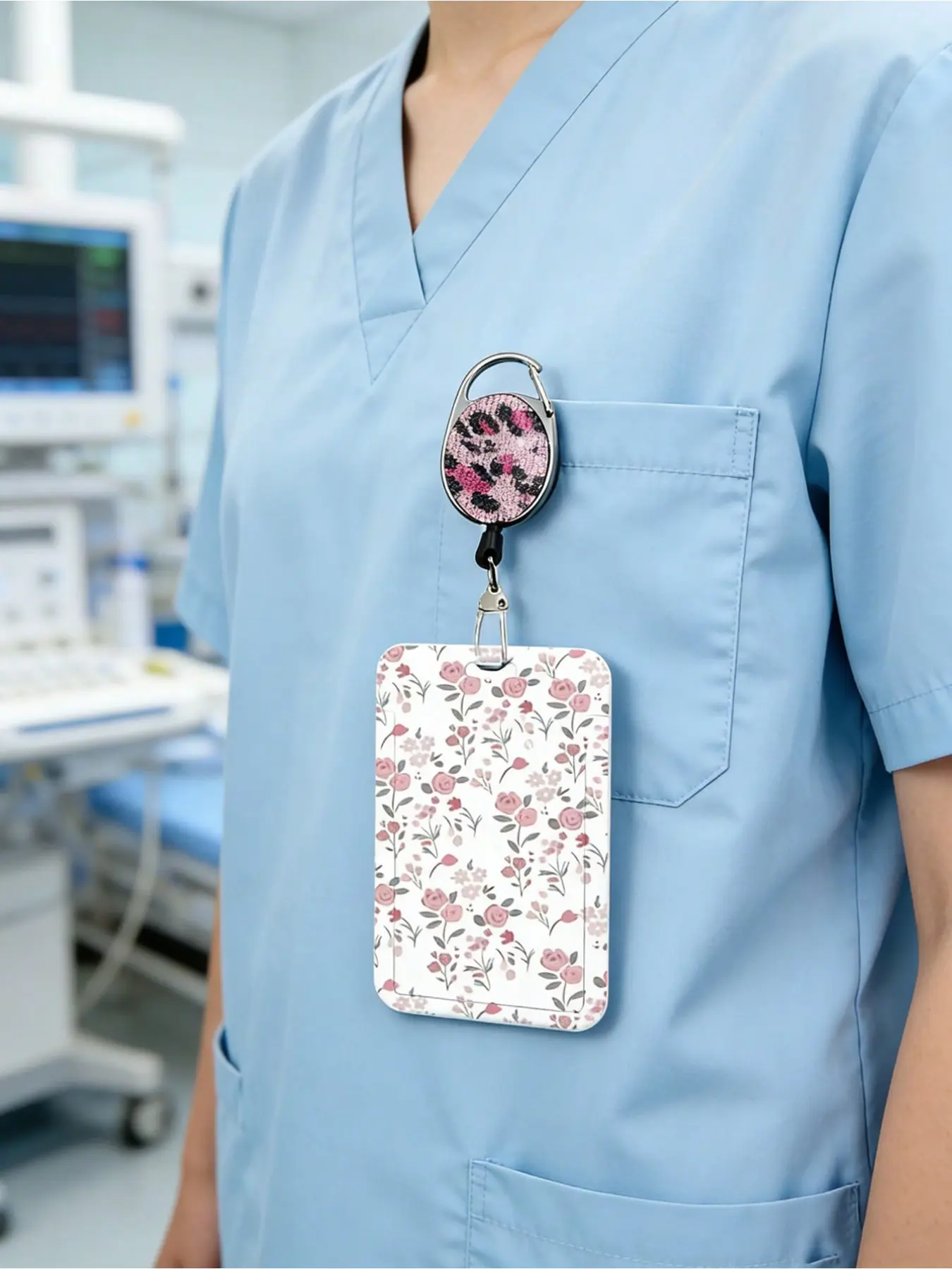 Clear Hard Plastic ID Badge Holder with Floral Leopard Glossy Print, Waterproof & Wear-resistant with Clip, Holds Medical, Social & All Documents, Great for Workers, Drivers & Outdoor Lovers, Perfect Holiday Gift