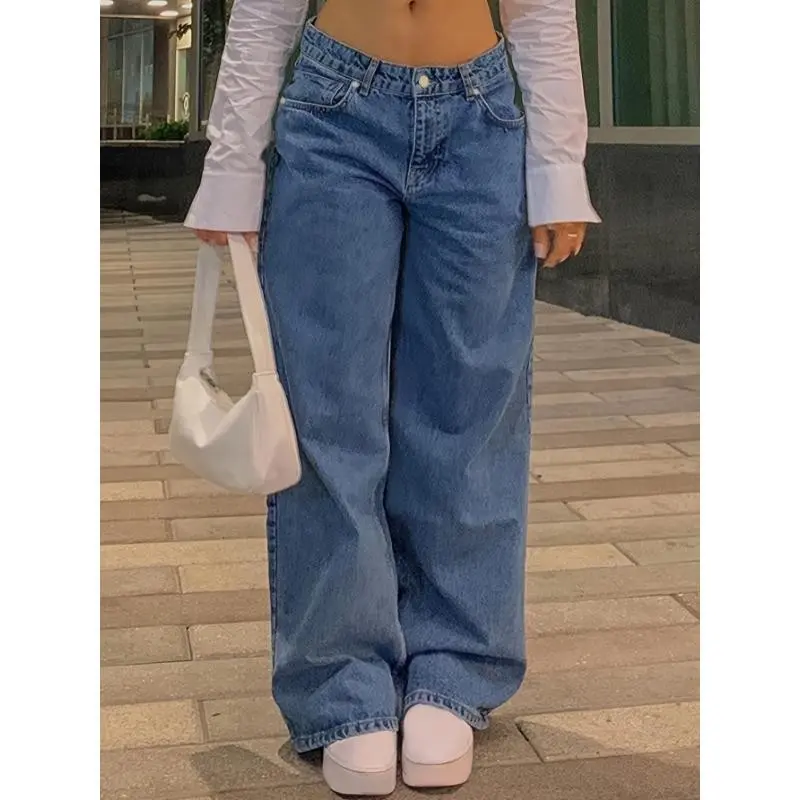 Womens Waist Wide Leg Pants Casual Baggy Y2K Inspired Comfortable Fashion-Forward Style Premium Jeans for Trendy Girls