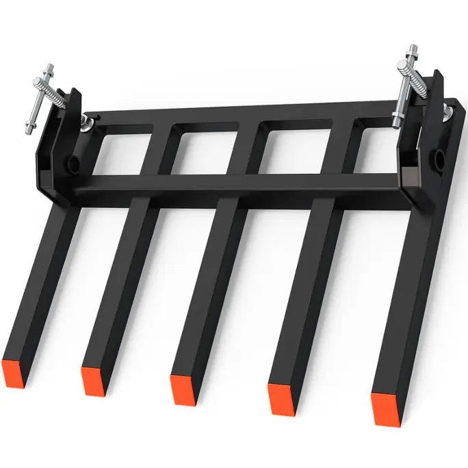 Clamp on Debris Forks to 48" Bucket with Double Nuts, 2500 LBS Heavy-Duty Pallet Fork Attachments & Quick Attach for Loader, Skid Steer, Tractor