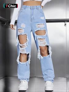 women's high waisted ripped jeans, street style fashion casual basic loose fit distressed straight leg denim pants, jeans for women, lady baggy bottoms for daily wear streetwear, women jeans, womenswear, summer bottoms, casual denim trousers