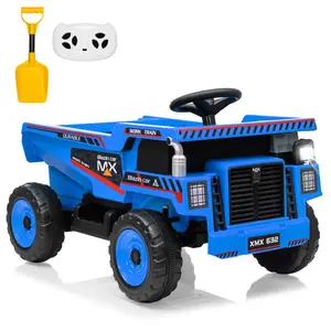 12V Ride On Dump Truck with Remote Control, Construction Vehicles with Dump Bed & Shovel,Spacious Seat, Music, Headlights, Soft Start