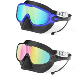 2-Pack Swimming Goggles Set, Adult Wide Vision Anti-Fog UV Protection, Leak-Proof Dive Mask, Nose Clip, Ear Plugs, Unisex