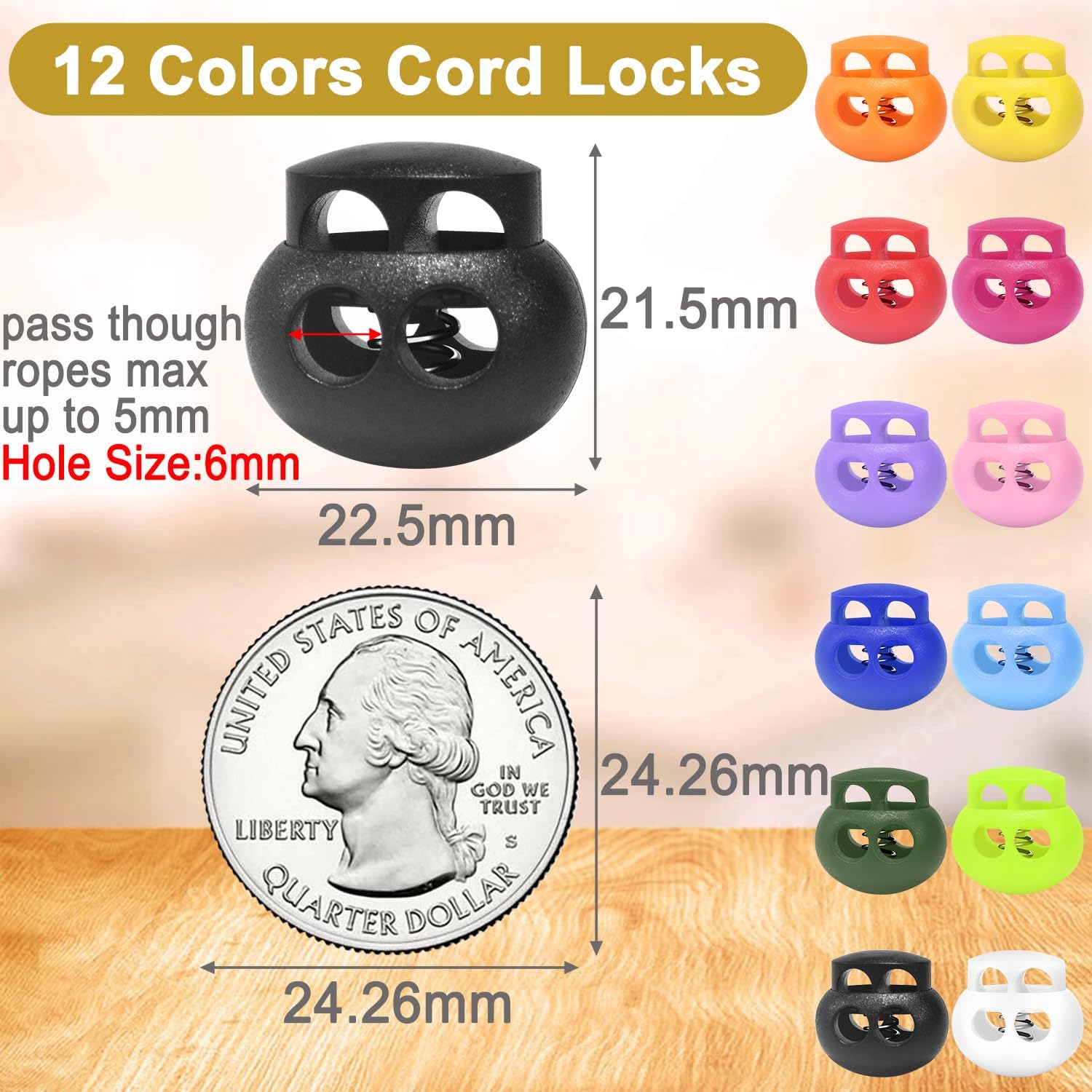 12 Pack Plastic Spring Cord Lock Toggle Stopper for Drawstring, Paracord Cord Stop Elastic Shoelace Lock Shoe Lace No Tie Fastener Slider Clip Double Hole Assorted Color 12 Pack Plastic Spring Cord Lock Toggle Stopper for Drawstring, Paracord Cord Stop Elastic Shoelace Lock Shoe Lace No Tie Fastener Slider Clip Double Hole Assorted Color