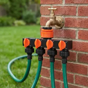 4-way Faucet Connector with Switch, Garden Hose Splitter Water Faucet Hose Connector, Hose Splitter with 4 Independent Switches, for Outdoor Watering System, Garden Hose Connectors
