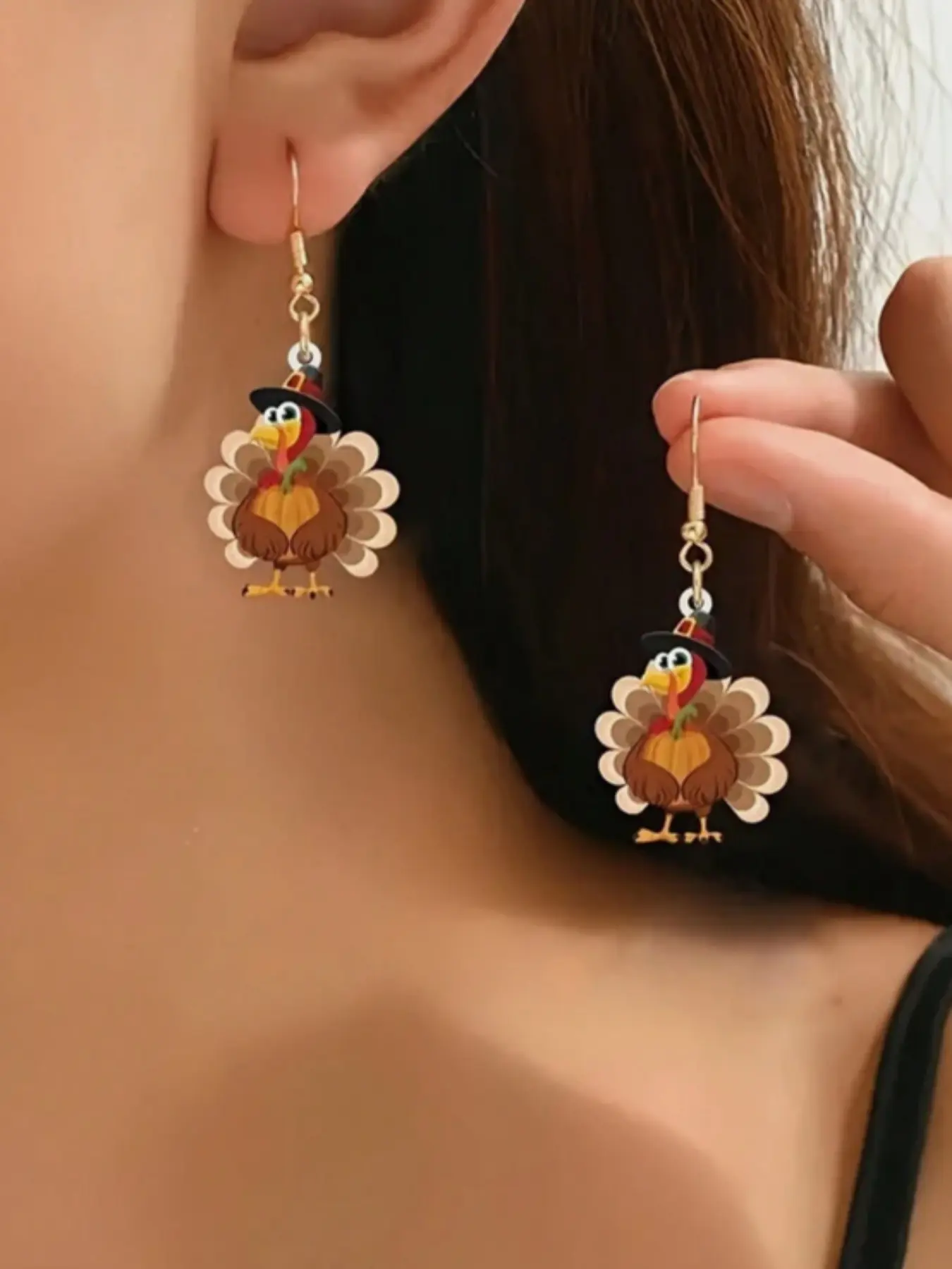 Charming Turkey Pendant Earrings, Retro Acrylic Design, Nickel-Free Hooks, Perfect for Holidays & Parties, Women's Jewelry Gift Idea