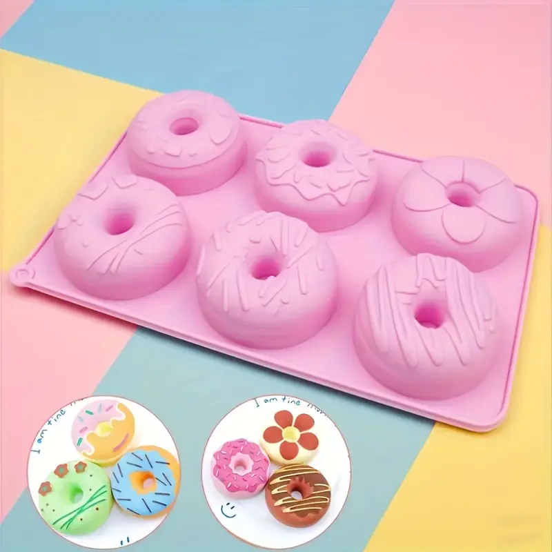 1pc Patterned Round Donut Cake Mold, Chocolate Mold, Candy Mold, Molds for baking, High Temperature Resistant Baking Silicone Mold, Cookie Mold, Jelly Pudding Mold, Food Grade, No Odor, Foldable, Easy to Clean, Reusable
