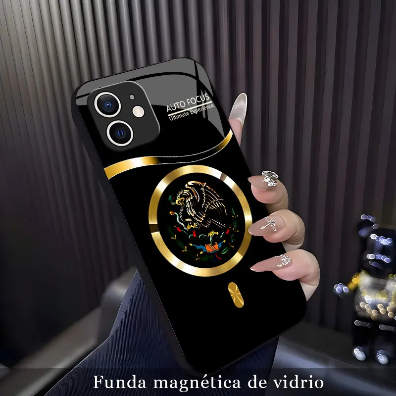 Funda para【iPhone 12】con diseño de águila mexicana estilo tótem étnico, estampado vintage de cultura latina, funda de vidrio magnético con carga MagSafe, antigolpes y resistente al desgaste, estilo étnico unisex-XS9527