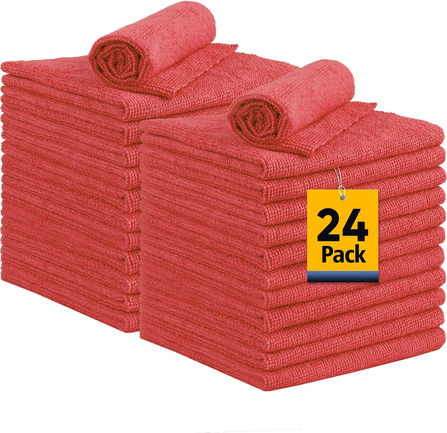 Red Shop Rags Shop Towels, 24 Pack Commercial Grade Shop Rags Microfiber Towels for ...