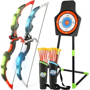 Bow and Arrow Set  Kids, 2-Pack LED Light Up Archery Set with 20 Suction Cup Arrows, Indoor and Outdoor Toy  Boys Girls Age 4-8 8-12 with Standing Target&2 Quivers, Birthday Gift 3-12 Years Old