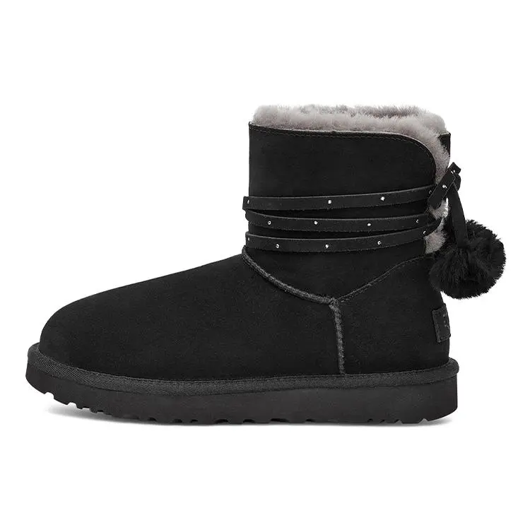 UGG Mini Bailey Bow Pom Warm Durable Casual Comfortable Short Snow Boots 1125382-BLK