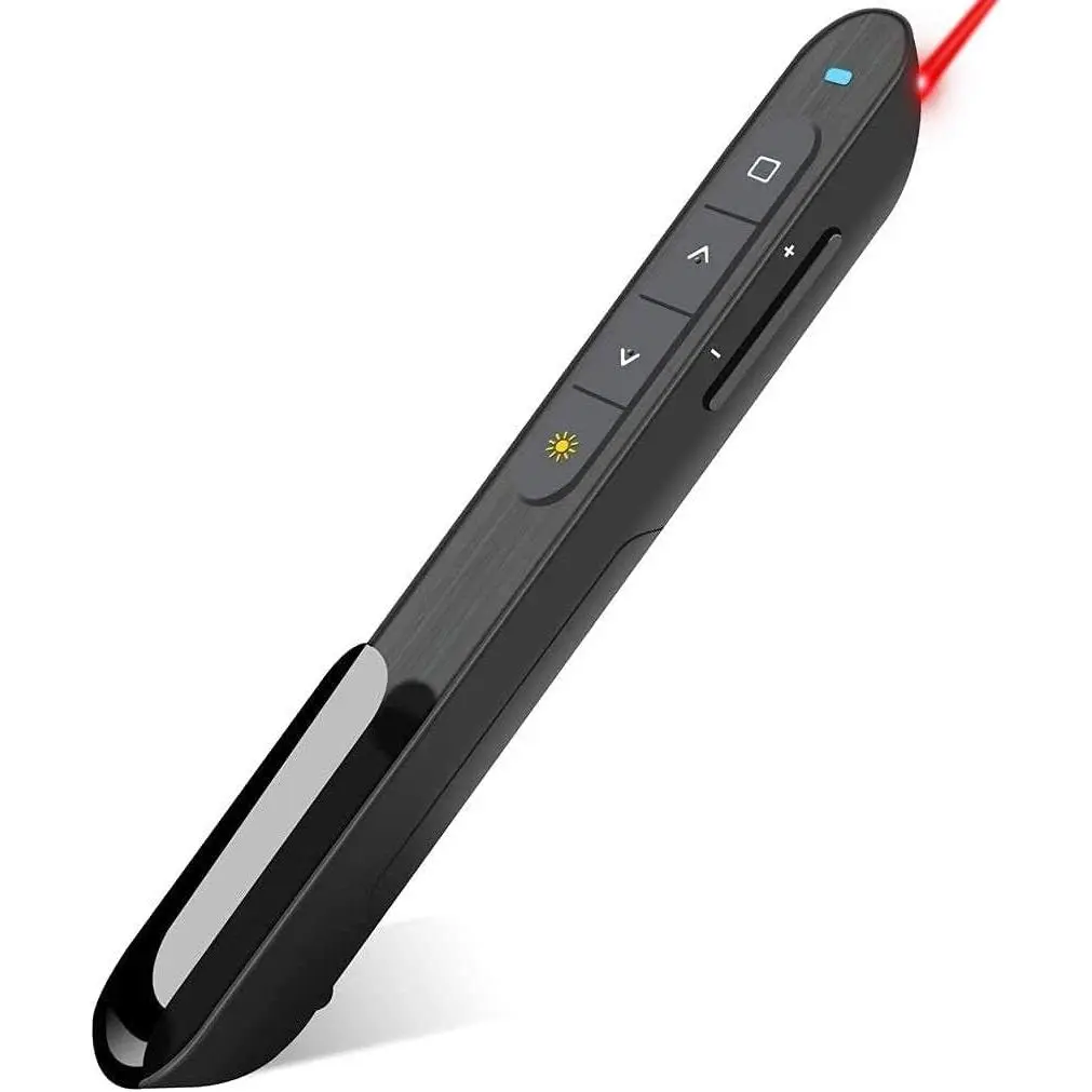 2.4GHz RF PowerPoint Clicker with Compact Grip, Rubber Buttons, USB Receiver, Hyperlink & Volume Control, Presentation Remote Control Pointer Slide Advancer (Black)