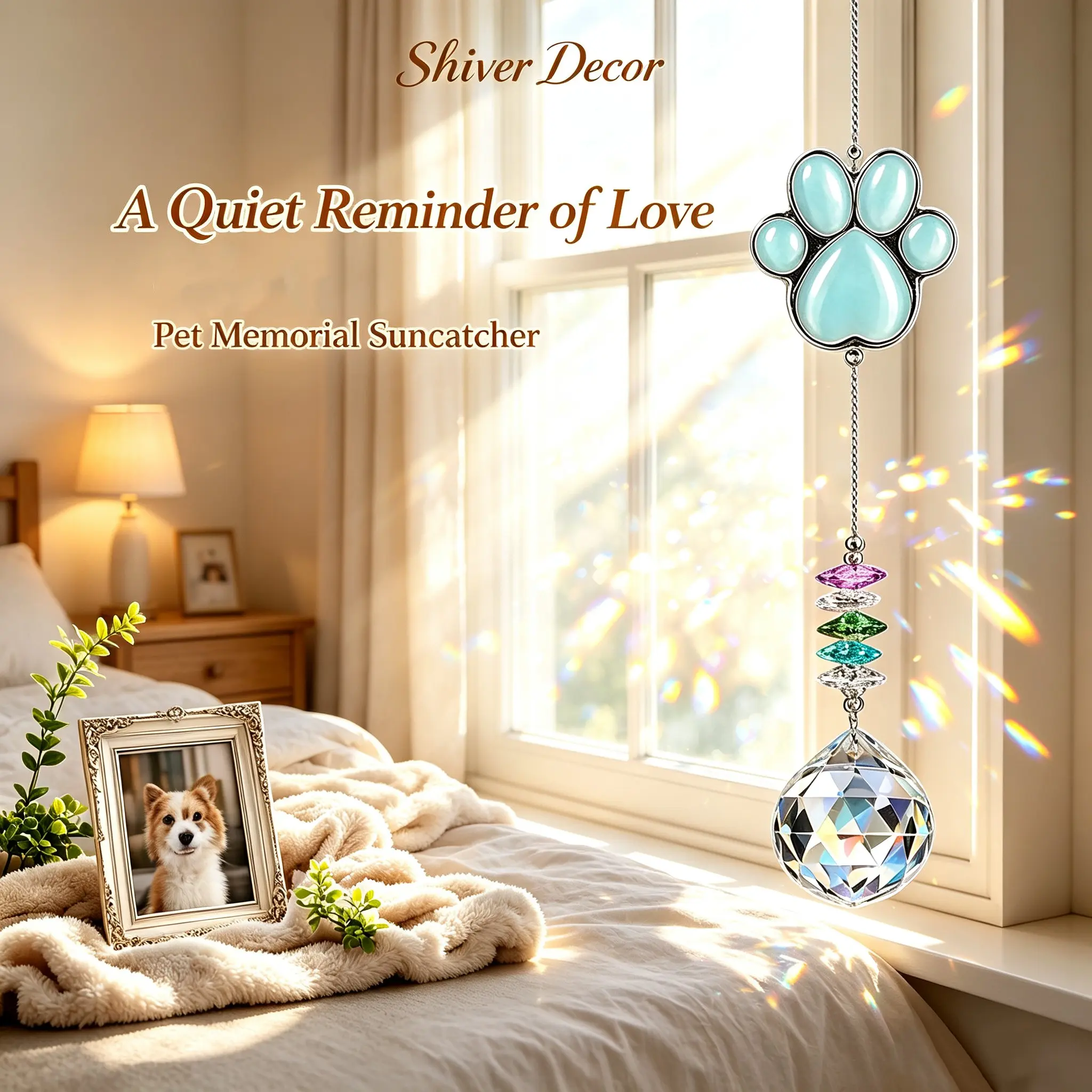 Pet Paw Print Suncatcher, Cat Eye Stone Pet Memorial Ornament, Rainbow Crystal Prism Hanging Decor, Sympathy Gift for Loss of Dog Cat, Remembrance Keepsake for Grieving Pet Owners #PetMemorial #PetLossGift #Suncatcher