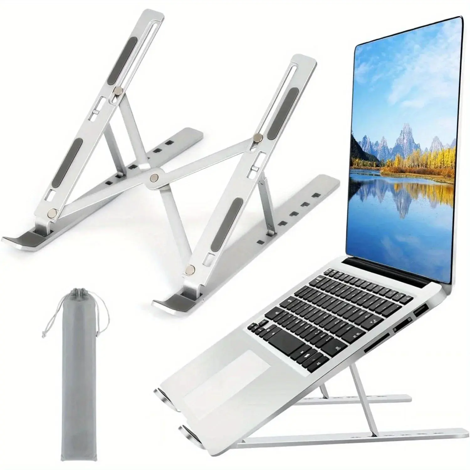 Adjustable Aluminum Laptop Stand, 6-Level Height Adjustment, Foldable Portable Design, Fits 8-16 Inch Laptops, Enhanced Ventilation