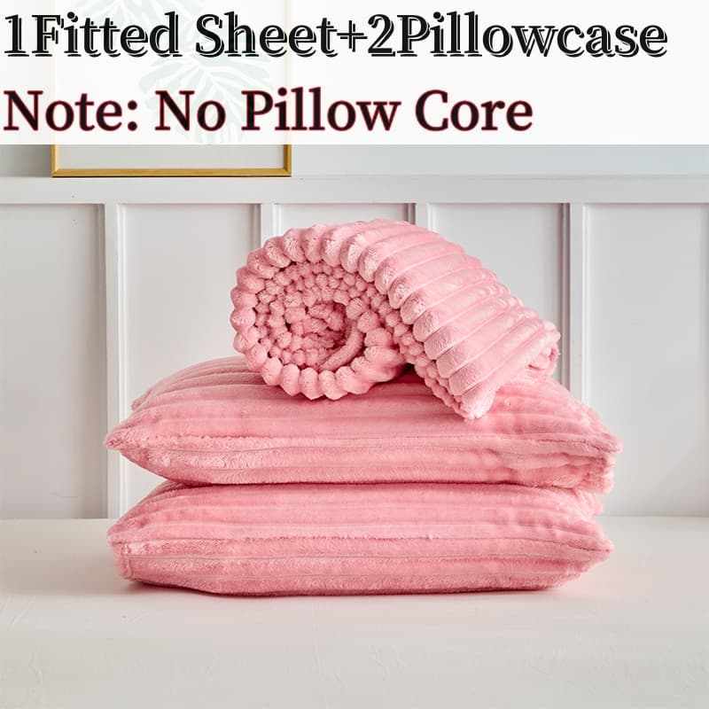 3.3 Inch Elastic Bed Sheet Set, Deep Pocket Design Fitted Sheets, Polyester Fiber, No Print Style, Thick Velvet Fabric, 11.81 Inches Tall