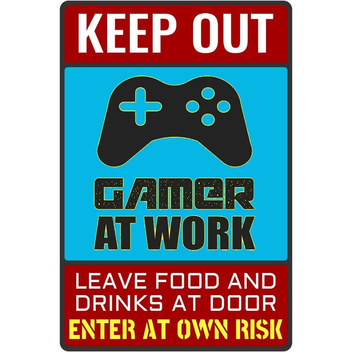 Keep Out Gamer at Work Sign Cool Gaming Poster Decor for Game Room Bedroom Wall Art Teens Boys Room Setup Gamer Stuff 12x8 Inch