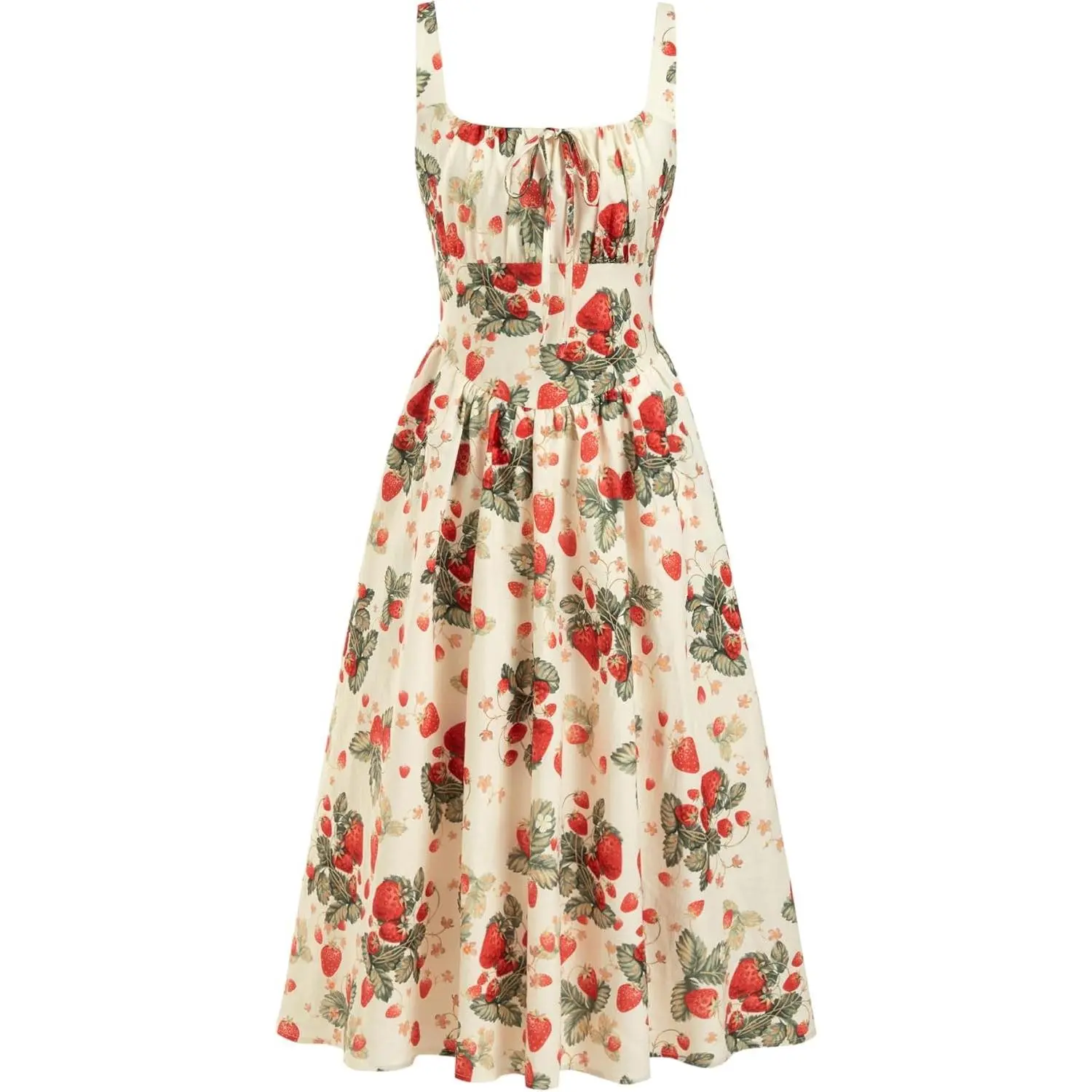Women's Strawberry Floral Sleeveless Square Neck Flowy Milkmaid Maxi Dress, Casual Lightweight Feminine Cute Beach Cottage Core Summer Outfits, Comfortable
