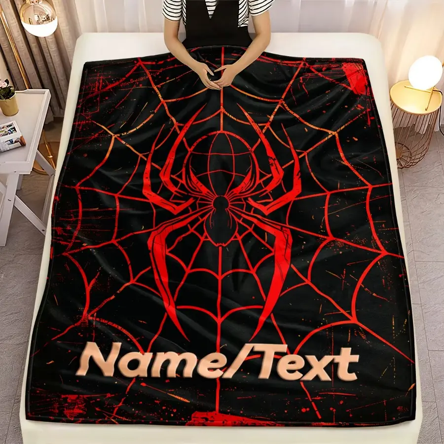 Customizable Spider Theme Digital Print Flannel Throw Blanket - Tear-Resistant Polyester Fiber, Sofa Couch Cover, All-Season Bedding, Home & Room Decor