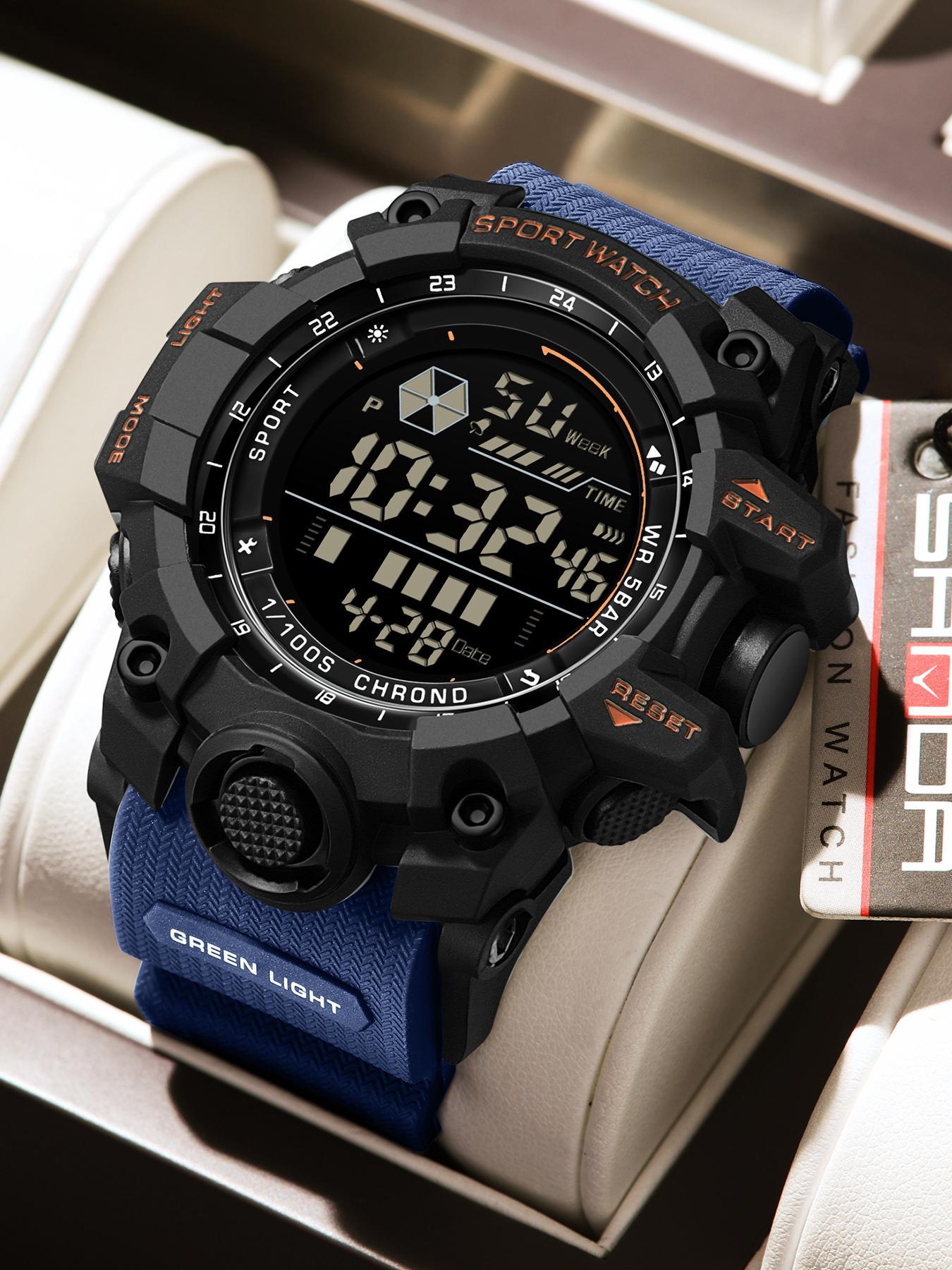 Men's Sportive Digital Watch, Fashionable Digital Watch with Luminous Dial & Alarm Mode, Modern Waterproof Watch, Water Resistant Watch with Digital Display for Men, Sporty Waterproof Watch, Sports Digital Watch, Fashionable Stylish Watch