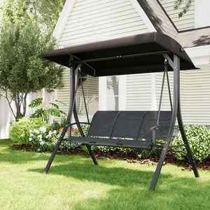 Summervibes Flash Sale Home Items 3-Seat Patio Swing Chair, Adjustable UV Waterproof Canopy, 660 LBS Capacity, Powder-Coated Steel Frame, Triangular Support, Quick Dry Fade Resistant Thick Cushions, Anti-Slip Foot Pads, Easy Assembly for Garden Lawn Porch