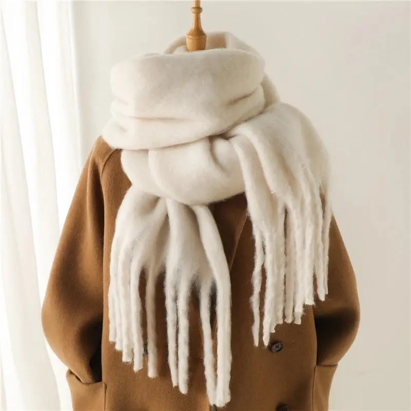 Winter Scarf for Women Faux Cashmere Warm Solid Pashmina Blanket Wraps Female Thick Soft Bufanda Big Tassel Shawl Long Poncho Echarpe