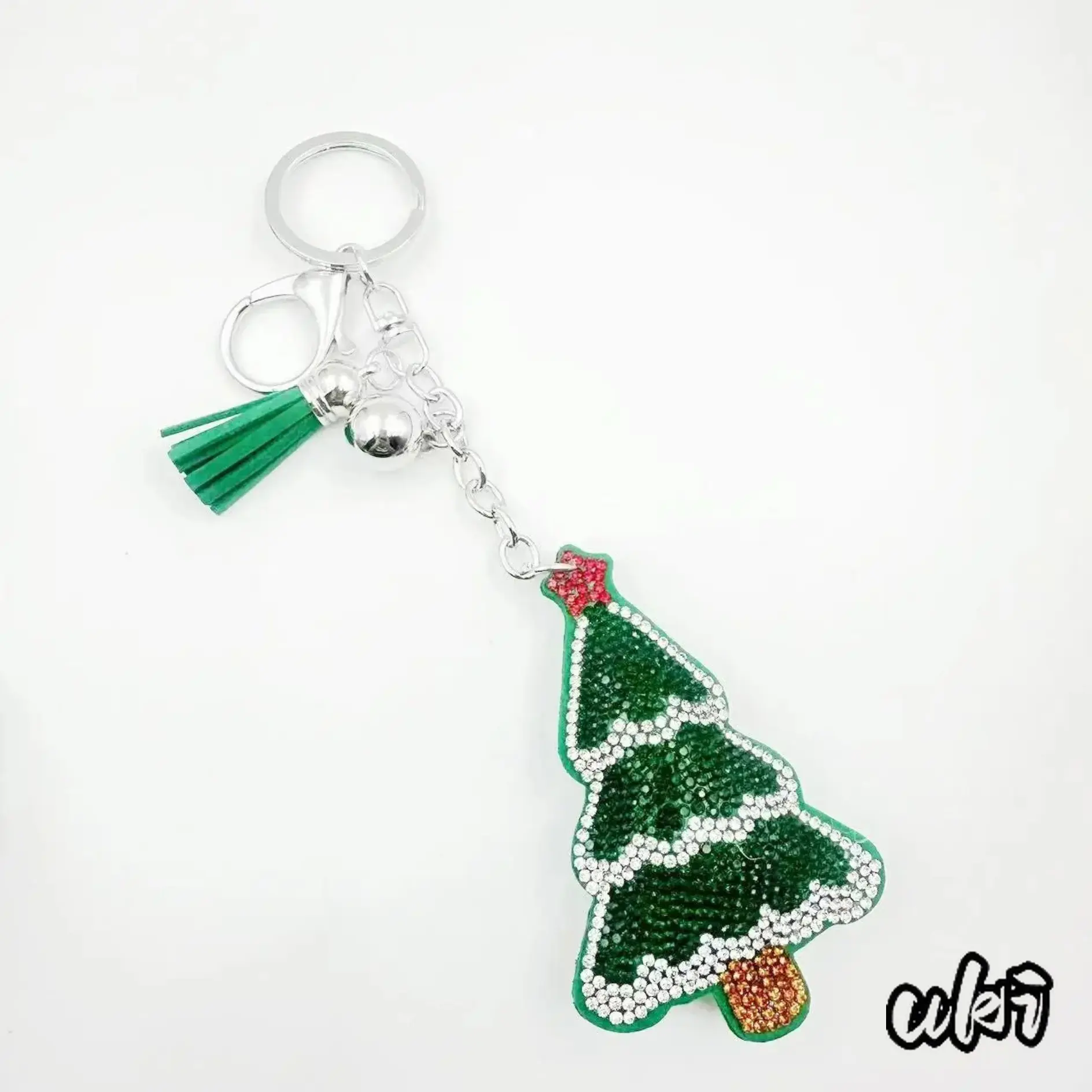 Rhinestone (Sparkling Stones) Santa Claus Holiday Keychain with Soft Tassel Charm - Ornamental Accessory for Zippy Handbag Decoration, Christmas Ornament, DIY Luggage & Bag Accessory, Stable Daily Use