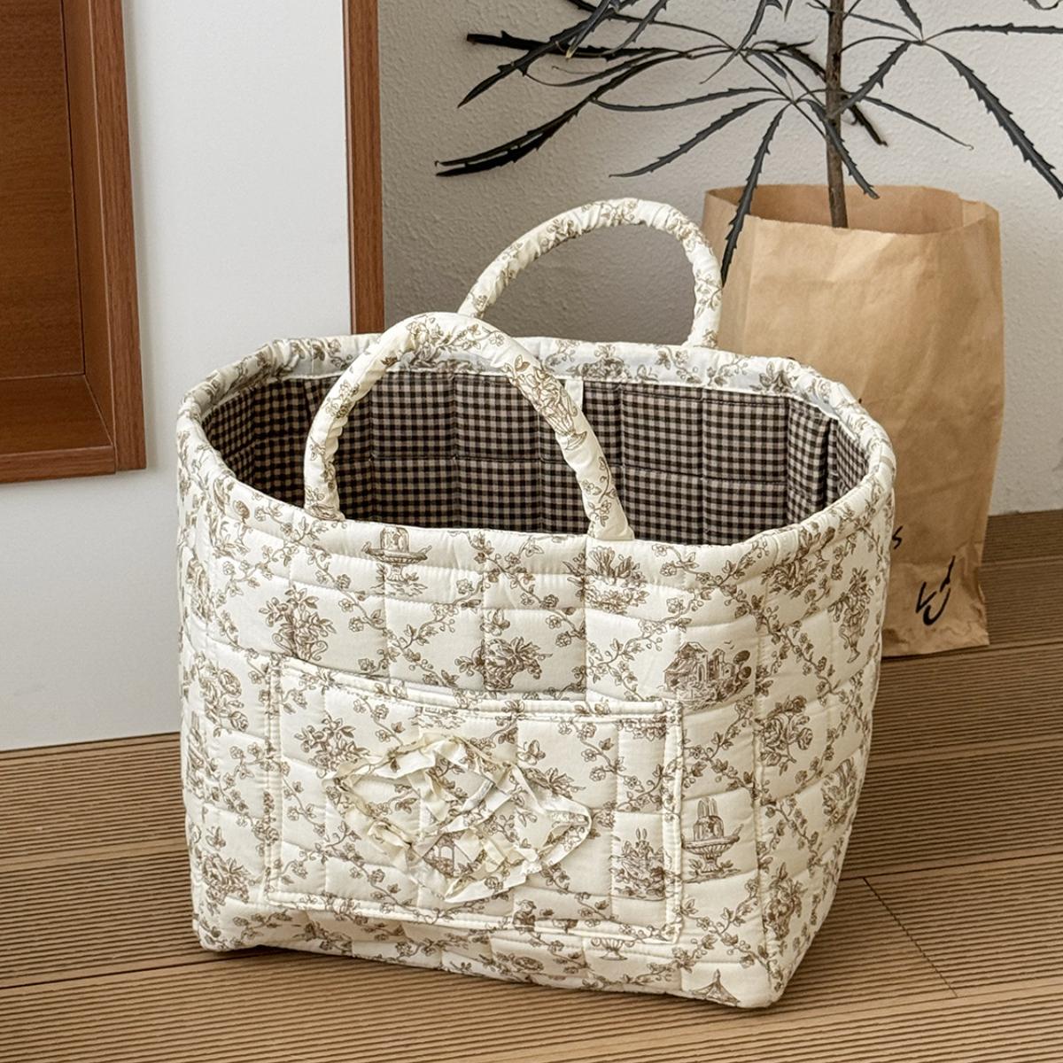 Floral Pattern Foldable Laundry Basket Large Capacity Woven Storage Hamper for Clothes Toys Home Organizer for Bedroom Bathroom Living Room Laundry Room Collapsible Storage Bin