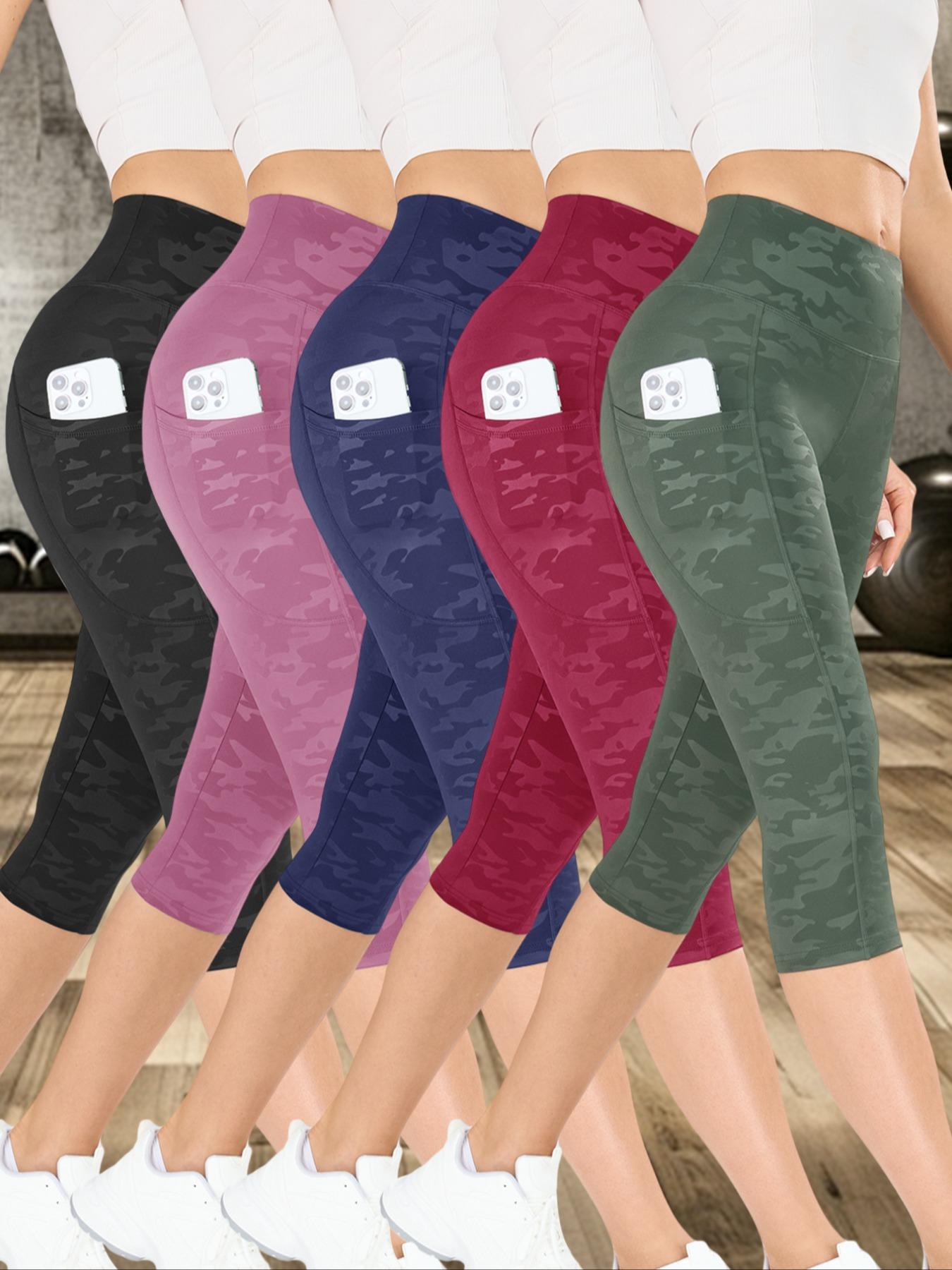 Women's Camo Print Cropped Sports Capri Pants, Casual Comfy Breathable Skinny Capri Leggings for Yoga Gym Workout Running, Ladies Sportswear for Spring & Summer