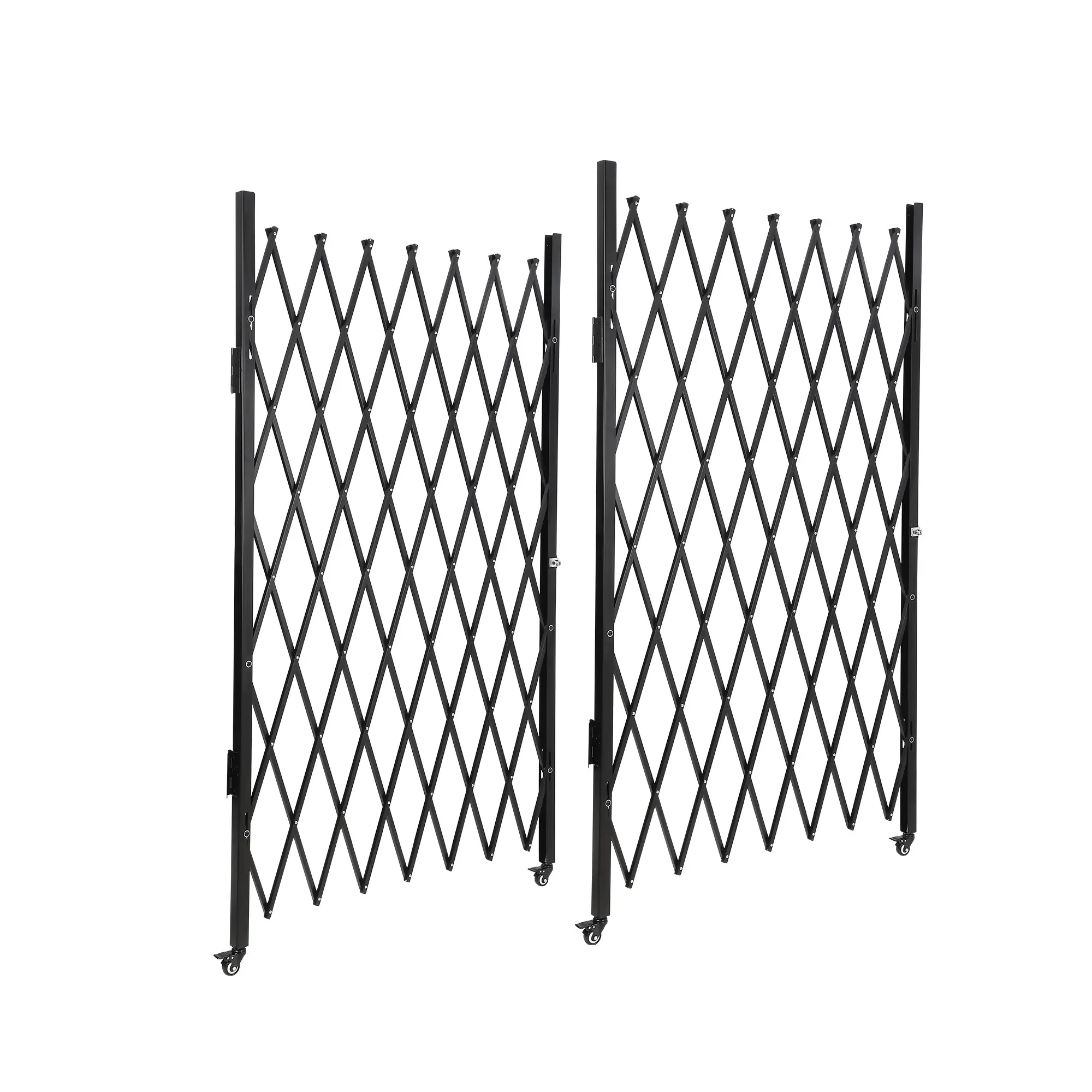 Heavy-Duty Expandable Security Gate - Double Collapsible Aluminum Barrier with 360° Locking Casters - Portable Retractable Mobile Fence for Driveways, Gardens, Storefronts, Outdoor Fencing - Black, Various Sizes