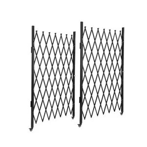 Double Folding Security Gate with 360° Locking Casters, 61" h x 122" w Expandable Folding Security Gate with Powder Coating, Folding Driveway Door Gate for Driveways, Gardens, Storefront,Black