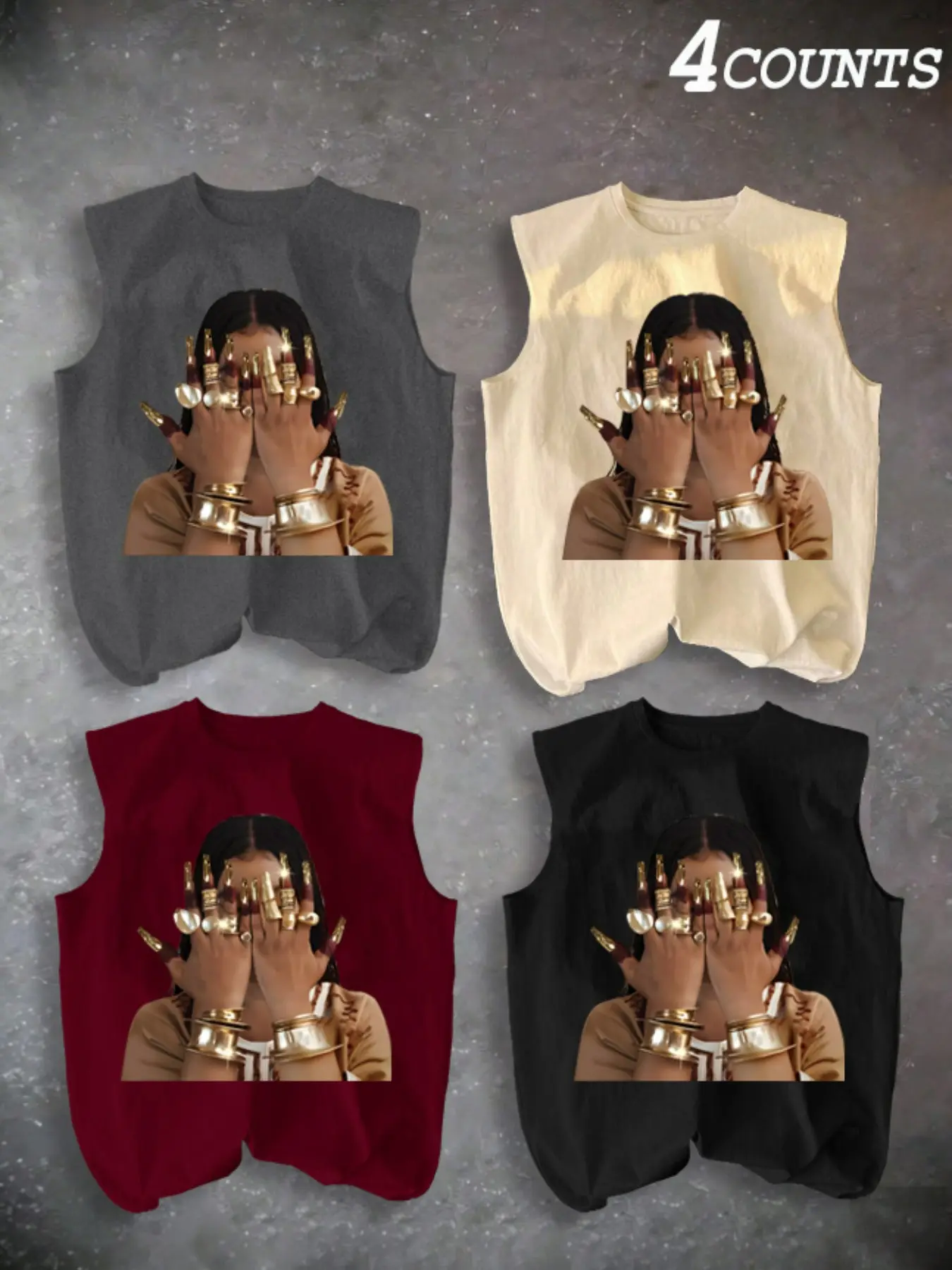 Men's Four-Piece Set Casual Sleeveless Tank Tops, Sleeveless Clothes, Ring Pattern Print, Summer Vacation Party Daily Wear, Comfortable Inner Outerwear