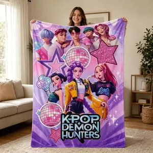 KPop Demon Hunters Hot Anime Flannel Throw Blanket Soft Warm Cozy Multifunctional Blanket for Home Leisure Camping Travel Fan Gift for Adults And Children Kid-Friendly Christmas Birthday Gift
