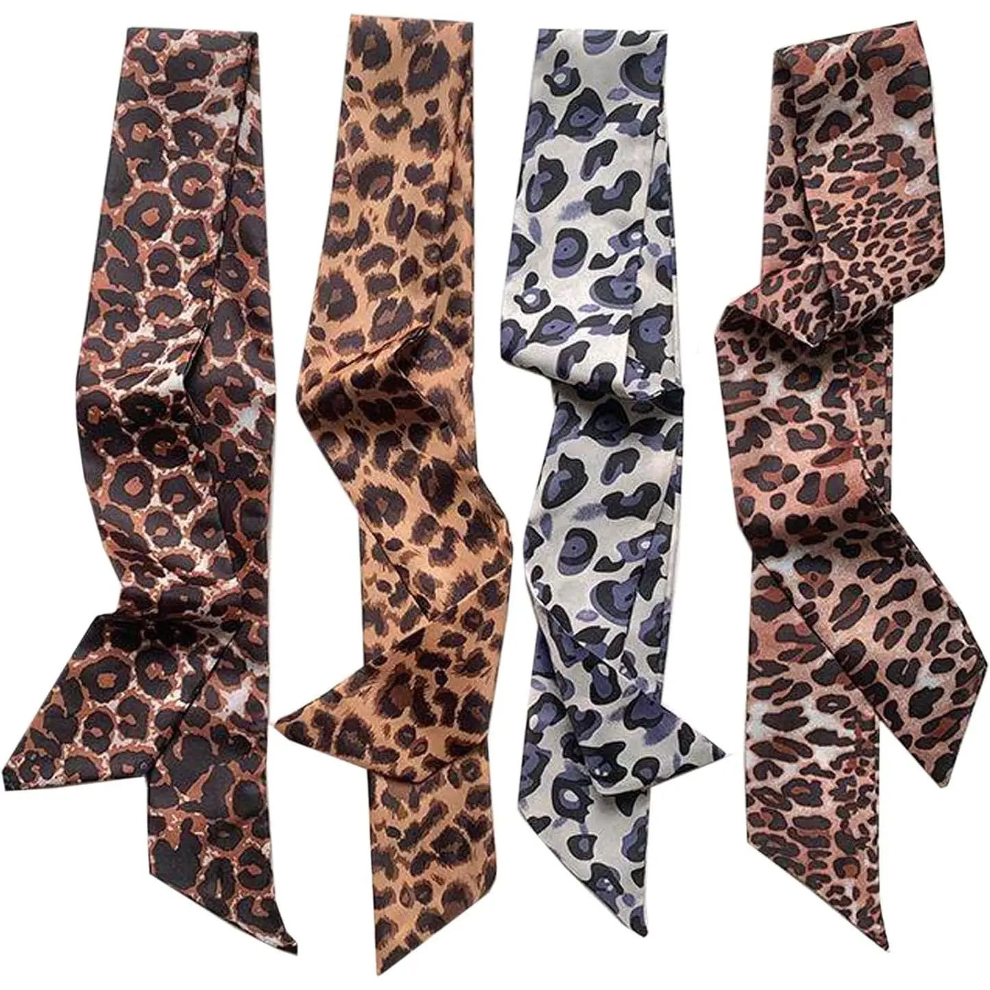 NIDMIDO Women's 4-Pack Multicolor Silk Scarf Set - Ribbon Bow Hair Band, Handbag Accessory, Neck Wrap, Fashion Gift
