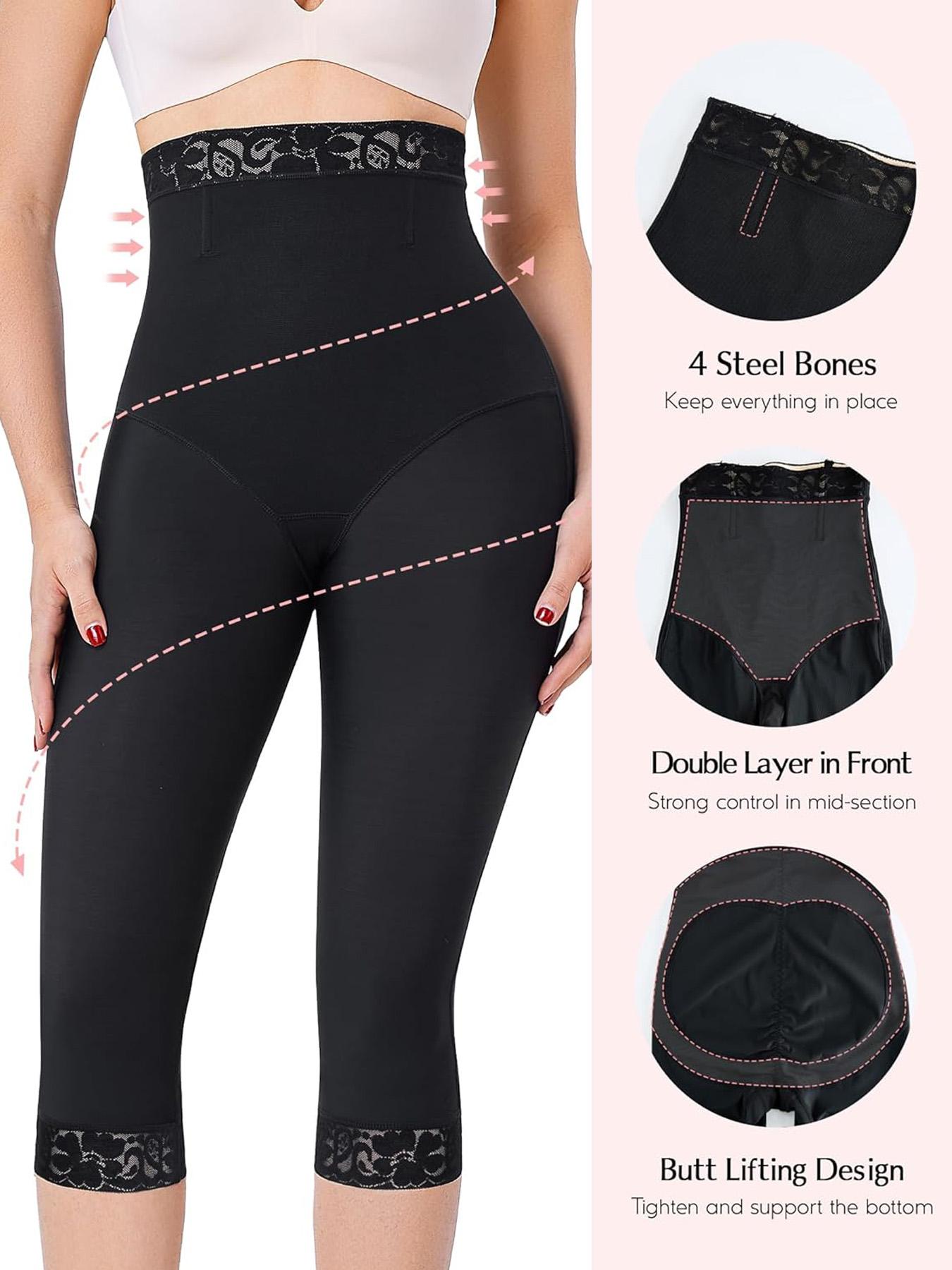 Women's Solid High Waist Contrast Lace Shapewear Bottom, Tummy Control Butt Lifting Shapewear Bottoms, High Stretch Shaper for Daily Wear, High Waist Shaperwear