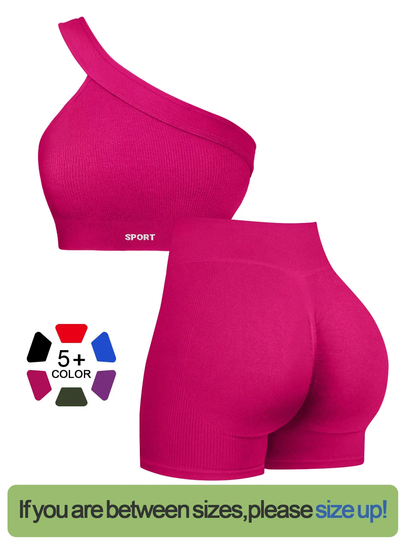 Women's Sporty Fitness Set, Fitness Outfits, Asymmetrical Tank Top + Shorts, Elastic Breathable Bra and Pants, Yoga, Pilates, Running, Gym Training, Athletic Workout Set