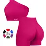 Women's Sporty Fitness Set, Fitness Outfits, Athletic Clothing Set, Asymmetrical Tank Top + Shorts, Elastic Breathable Bra and Pants, Yoga, Pilates, Running, Gym Training, Athletic Workout Set