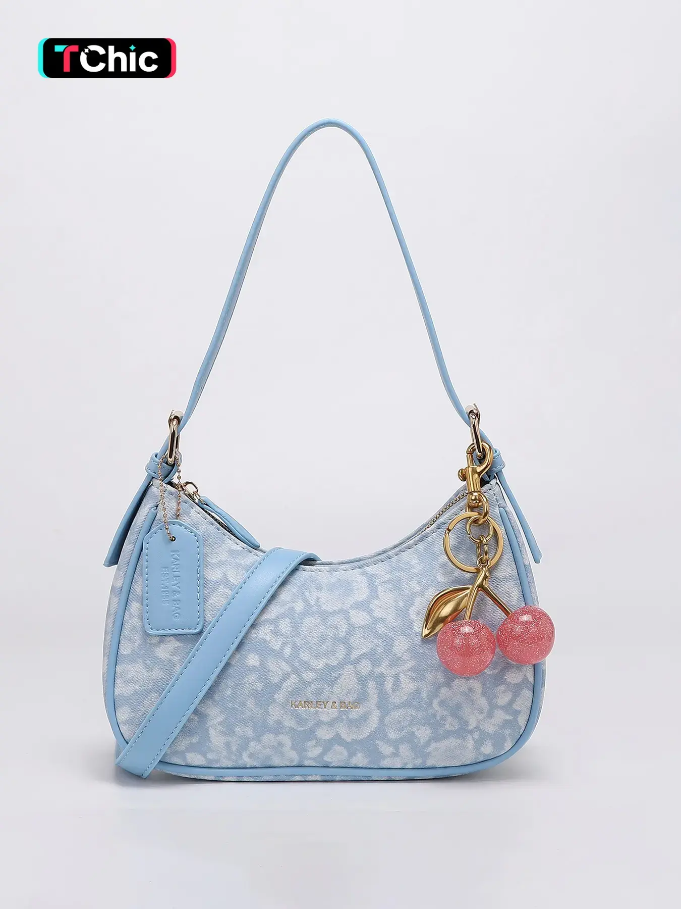 Light Blue Printed Crossbody Bag, Women's Fashion Shoulder Bag, Casual PU Leather Handbag, Large Capacity Daily Use, Y2K Style, Fashionable Crossbody Bag