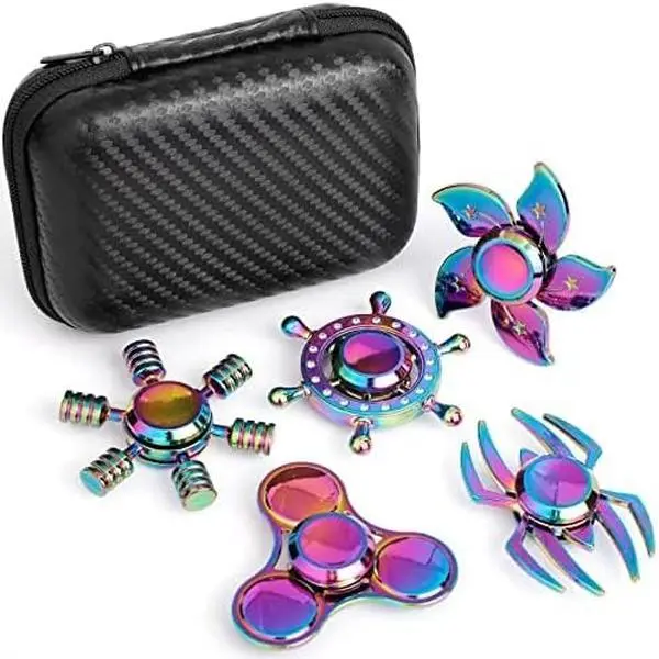 Unisex 5-Pack Metal Fidget Spinner Bulk Set - Anxiety & Stress Relief Sensory Desk Toys for Kids, Christmas Stocking Filler, Birthday Gift, Cool Gadget