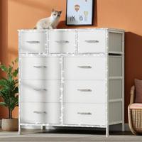 9 White Drawers (diamond Strips+Crystal Handles)